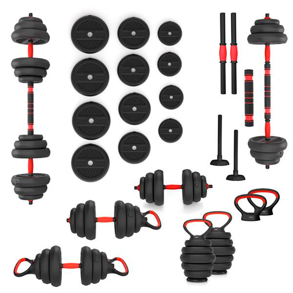 6-i-1 Træningssæt 40 kg (Håndvægte, Vægtstang & Kettlebell)