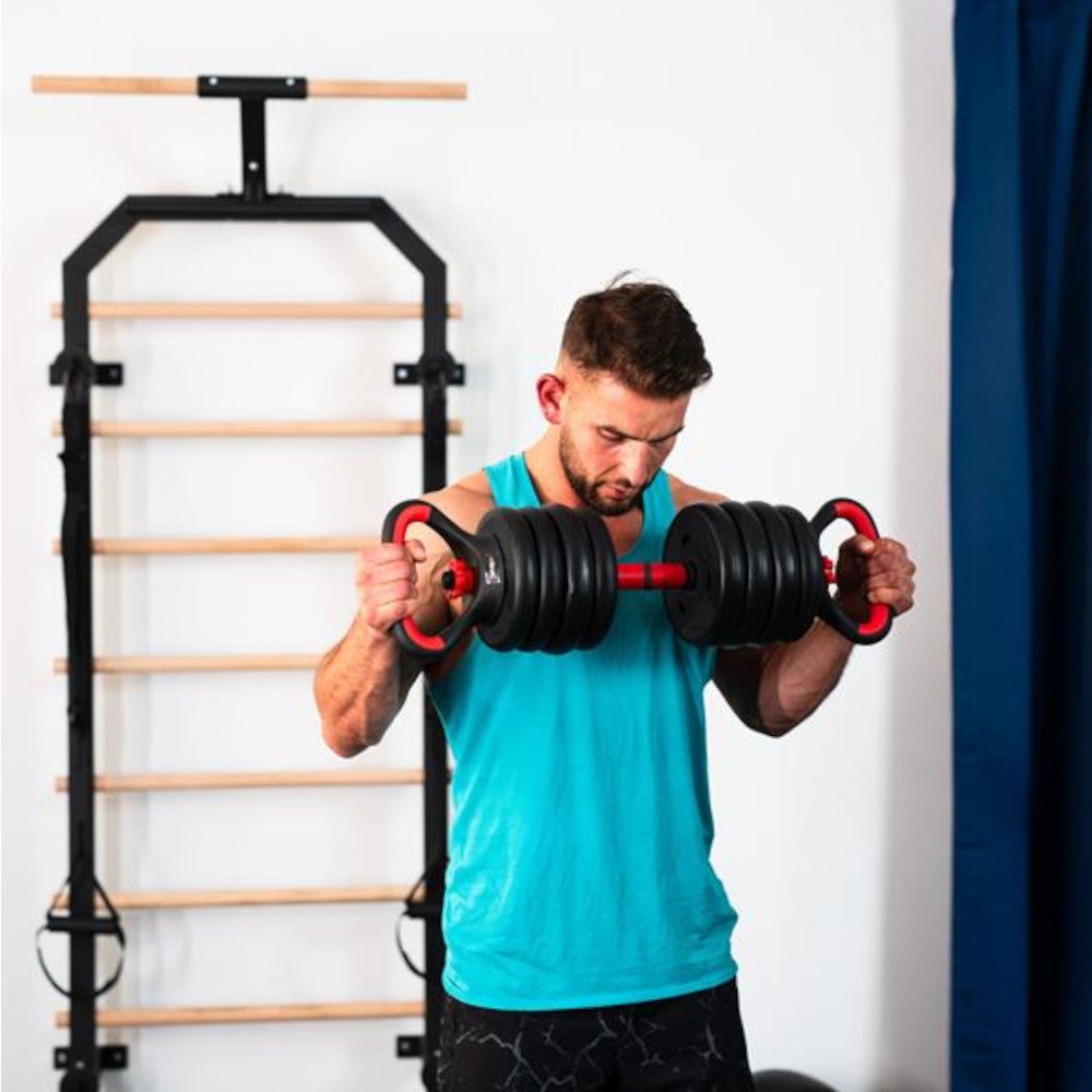 6-i-1 Træningssæt 30 kg (Håndvægte, Vægtstang & Kettlebell)