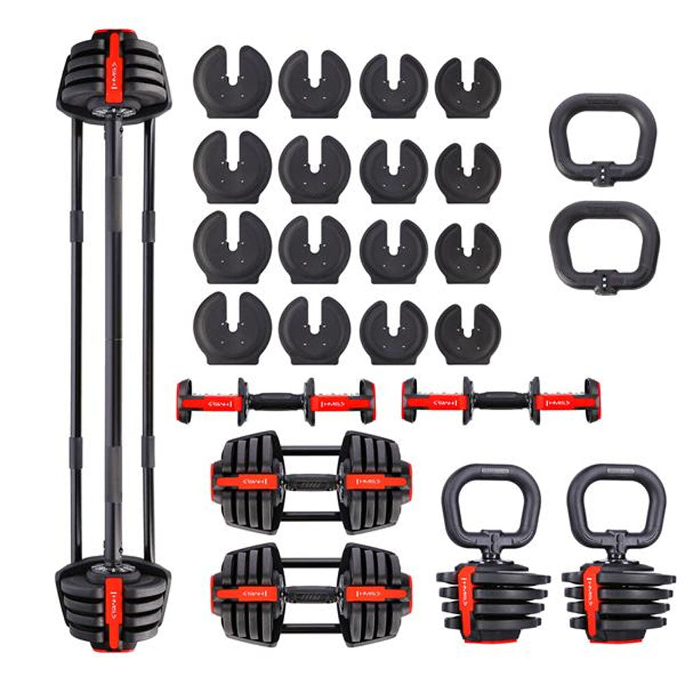 3-i-1 Træningssæt 40 kg (Håndvægte, Vægtstang & Kettlebell)
